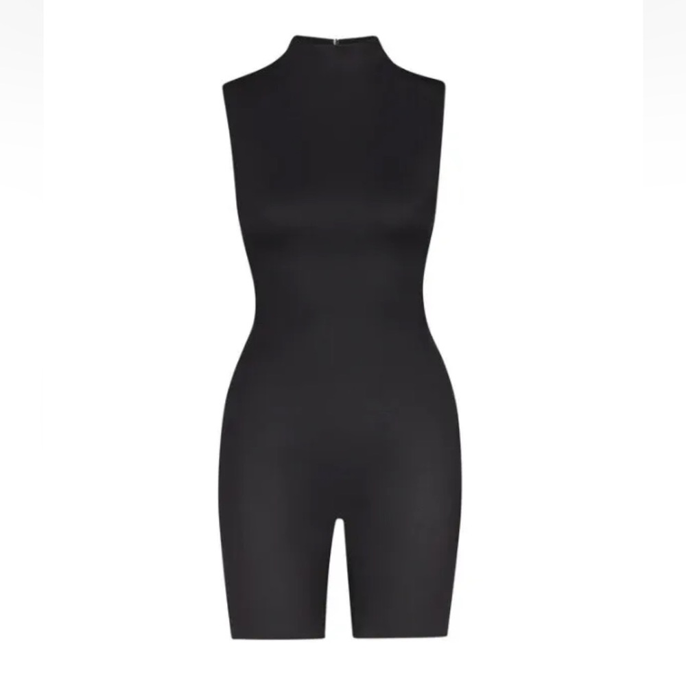 NWT Skims RARE All-In-One Shine Mock Neck Mid Thigh Romper Onyx Women’s XS